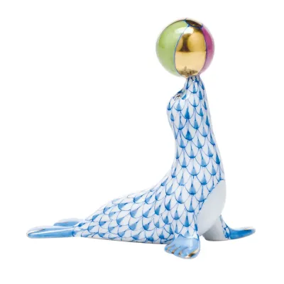 Sea Lion With Ball Blue 2.75 in L X 3 in H