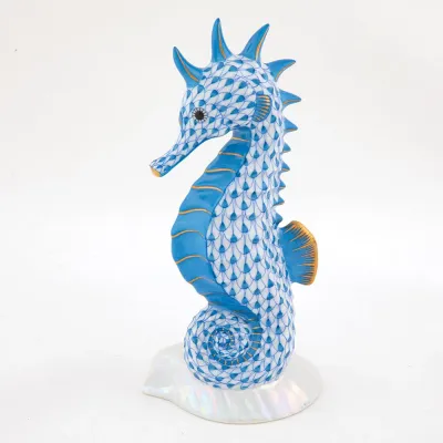 Seahorse On Scallop Shell Blue 2.75 in L X 2.5 in W X 5.75 in H