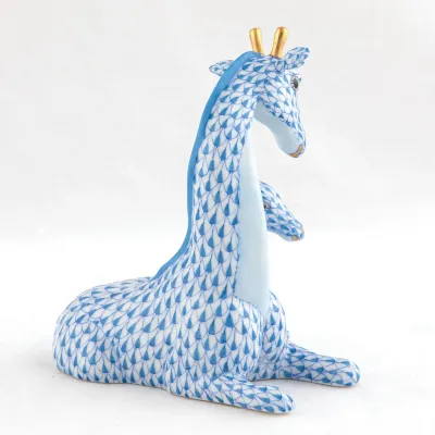 Mother And Baby Giraffe Blue 4.25 in L X 3.2 in W X 5 in H