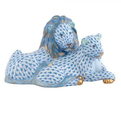 Lion And Lioness Blue 5.25 in L X 6.25 in W X 3.25 in H