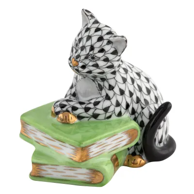 Cat On Books Black