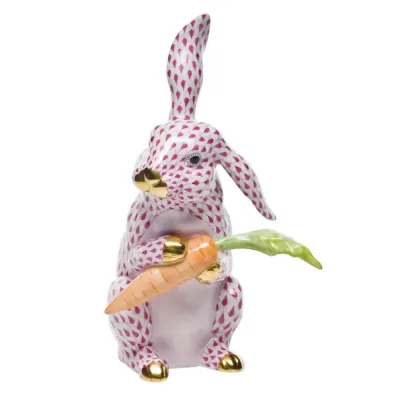 Large Bunny With Carrot Raspberry 7.75 in H