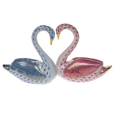 Kissing Swans Blue/Raspberry 6.5 in L X 3.5 in H