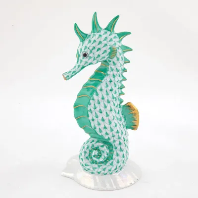 Seahorse On Scallop Shell Green 2.75 in L X 2.5 in W X 5.75 in H