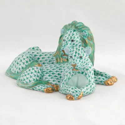 Lion And Lioness Green 5.25 in L X 6.25 in W X 3.25 in H