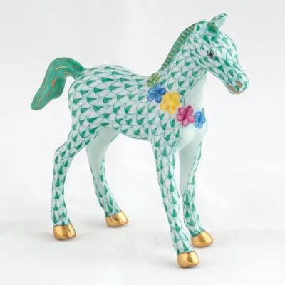 Foal With Flowers Green 3.5 in L X 1.25 in W X 3.5 in H