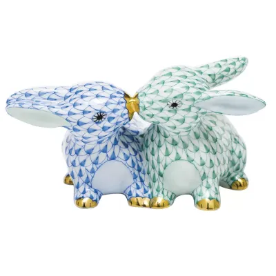 Kissing Bunnies Green/Blue 4.25 in L X 2.25 in H