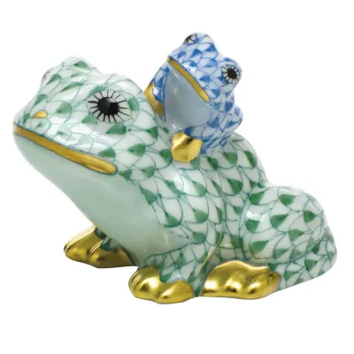 Mother And Baby Frog Green/Blue 2 in L X 1.5 in H