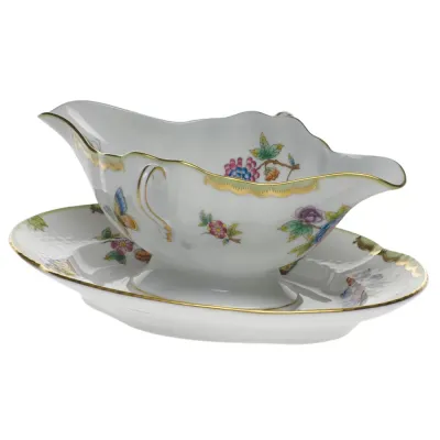 Queen Victoria Multicolor Gravy Boat With Fixed Stand 0.75Pt