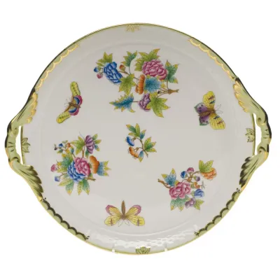 Queen Victoria Multicolor Round Tray With Handles 11.25 in D