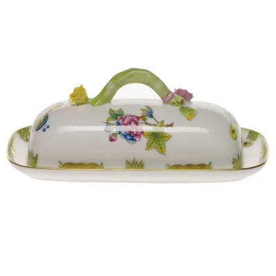 Queen Victoria Multicolor Butter Dish With Branch 8.5 in L