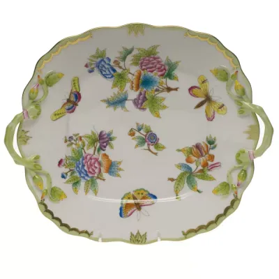 Queen Victoria Multicolor Square Cake Plate With Handles 9.5 In Sq