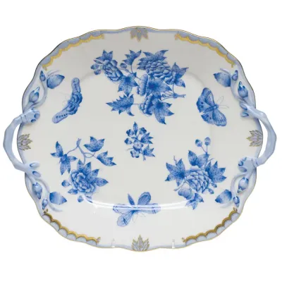 Fortuna Blue Square Cake Plate With Handles 9.5 in Sq