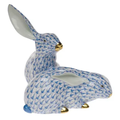 Large Pair Of Rabbits Blue 5 in H