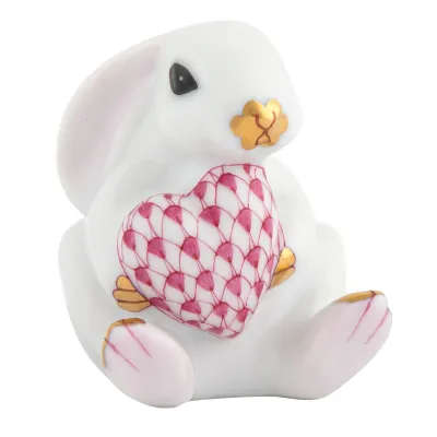 Bunny With Heart White/Raspberry 1.5 in L X 2 in H