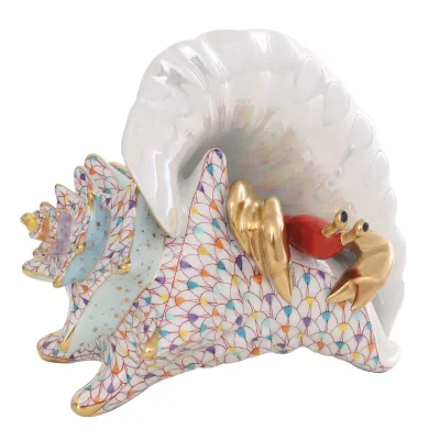 Conch Shell With Curious Crab Multicolor 5.75 In L X 4.25 In W X 5 In H