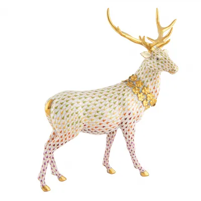 Stag With Flower Garland Multicolor 9 in L X 4.25 in W X 9.75 in H