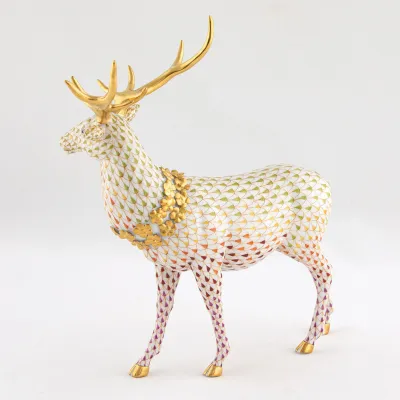 Stag With Flower Garland Multicolor 9 in L X 4.25 in W X 9.75 in H