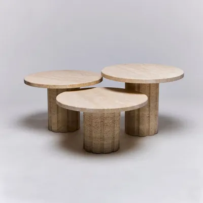 Amerigo Set of Three Bunching Tables, Travertine