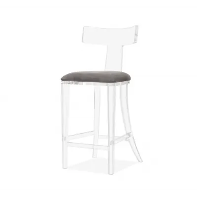 Tristan Klismos Bar Stool, Grey Velvet