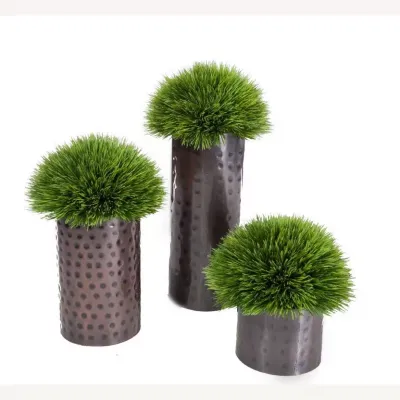 Set Of 3 Grass in Bronze Cylinders Lg 14", Med 11", Small 7"
