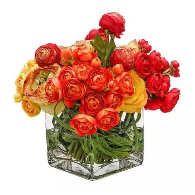 Red/Yellow/Orange Ranunculus 5" Cube