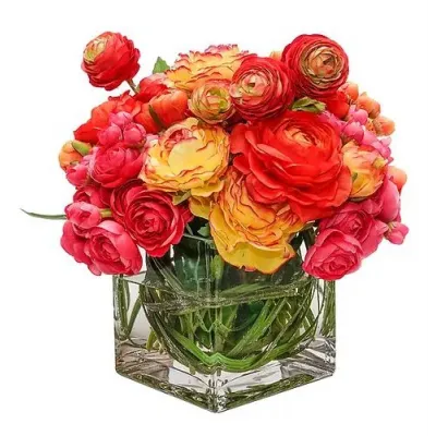 Orange/Pink/Yellow Ranunculus 5" Cube