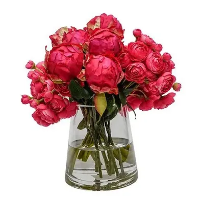 Fuchsia Peony Floral In Pyramid Glass