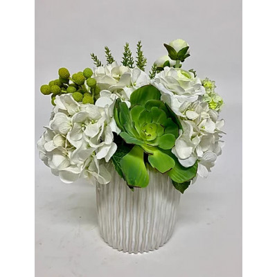 White/Green Floral in White Pot 16" x 15"