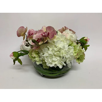 Peony Hydrangea Glass Bowl