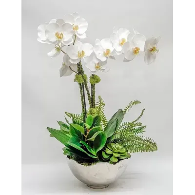 Orchid/Fern/Foliage Silver Bowl
