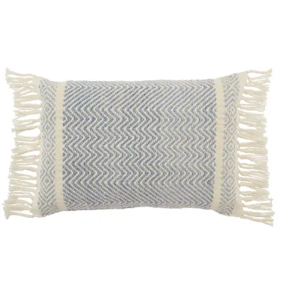 Vibe by Jaipur Living Iker Indoor/ Outdoor Light Blue/ Ivory Chevron Poly Fill Lumbar Pillow 16X24