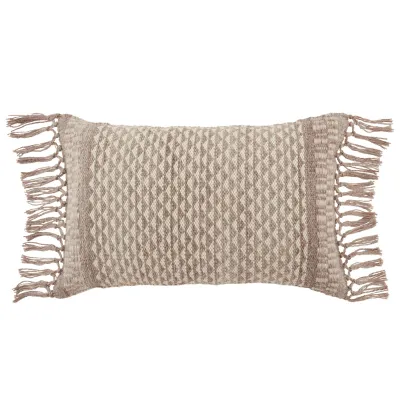 Vibe by Jaipur Living Haskell Indoor/ Outdoor Taupe/ Ivory Geometric Poly Fill Lumbar Pillow 13X21