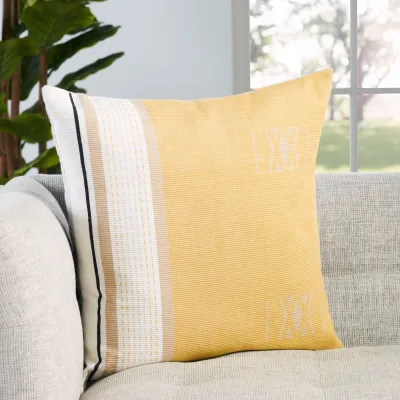 Vibe by Jaipur Living Parvati Yellow/ Light Taupe Tribal Down Pillow 22 inch