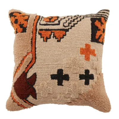 Jaipur Living Kika Indoor/ Outdoor Beige/ Orange Tribal Poly Fill Pillow 22 inch