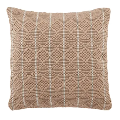 Vibe by Jaipur Living Lindy Indoor/ Outdoor Tan/ Ivory Geometric Poly Fill Pillow 22 inch