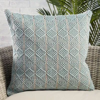 Vibe by Jaipur Living Lindy Indoor/ Outdoor Light Blue/ Gray Geometric Poly Fill Pillow 22 inch