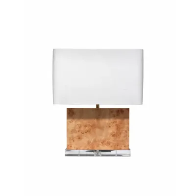 Parallel Table Lamp In Natural Burl Wood W/ A Rounded Rectangle Shade In White Linen
