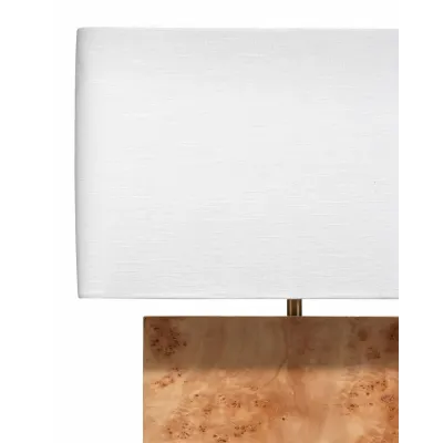 Parallel Table Lamp In Natural Burl Wood W/ A Rounded Rectangle Shade In White Linen