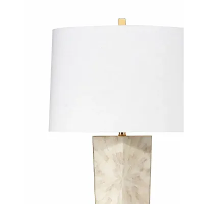 Spectacle Floor Lamp In Horn Lacquer W/ Gold Leaf Accents W/ A Tapered Shade In White Linen