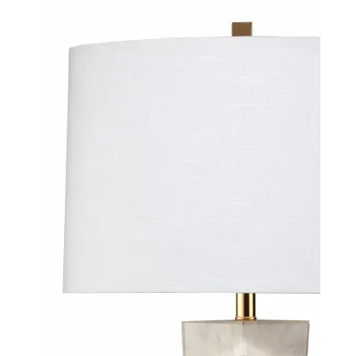 Spectacle Table Lamp In Horn Lacquer W/ Gold Leaf Accents W/ A Tapered Oval Shade In White Linen