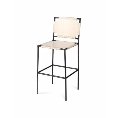 Asher Leather Bar Stool, White