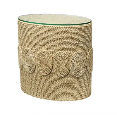 Barbados Oval Corn-Straw Side Table