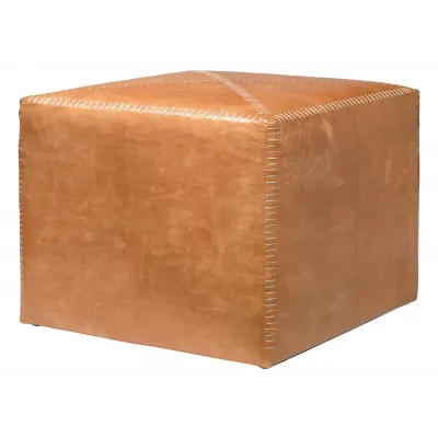 Buff Leather Ottoman, Large