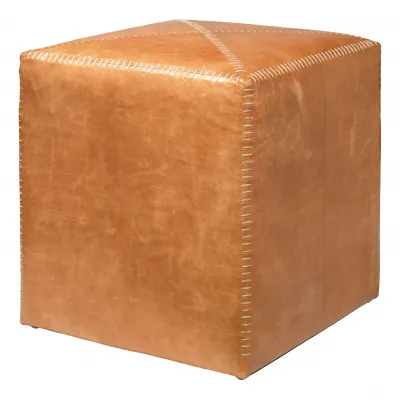 Buff Leather Ottoman, Small