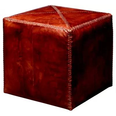 Tobacco Leather Ottoman, Small