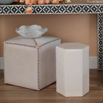 Porto Ceramic Indoor/Outdoor Side Table-Small, White