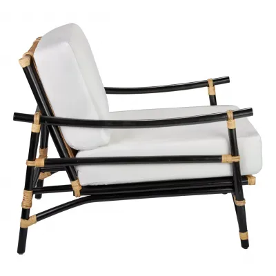 Xanadu Lounge Chair Black & Cream Rattan w/ Off White Cushion