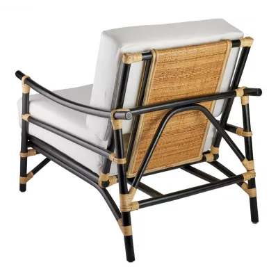 Xanadu Lounge Chair Black & Cream Rattan w/ Off White Cushion