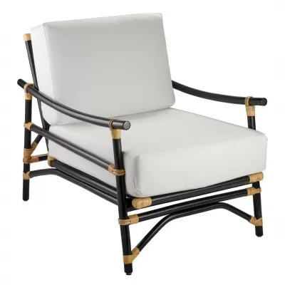 Xanadu Lounge Chair Black & Cream Rattan w/ Off White Cushion